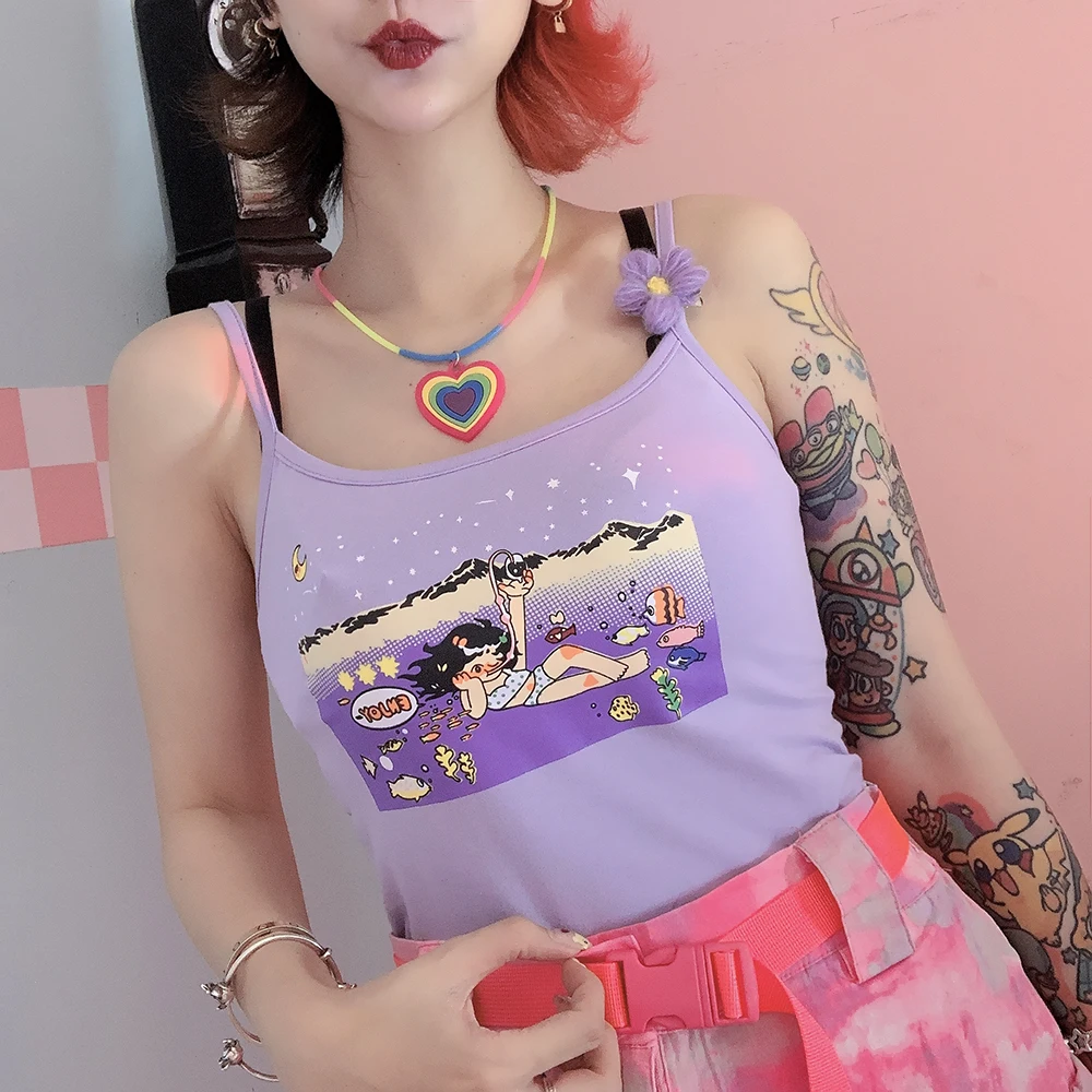 Japanese Harakami Cartoon Steam Wave Girl Heart-beating Sleeveless camis tops Suspension with Lower Waist Summer
Japanese Harakami Cartoon Steam Wave Girl Heart-beating Sleeveless camis tops Suspension with Lower Waist Summer