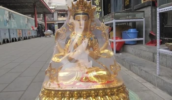 11"Tibet Buddhism Bronze painted Gilt Four-armed Avalokitesvara Kwan-Yin Statue
11"Tibet Buddhism Bronze painted Gilt Four-armed Avalokitesvara Kwan-Yin Statue