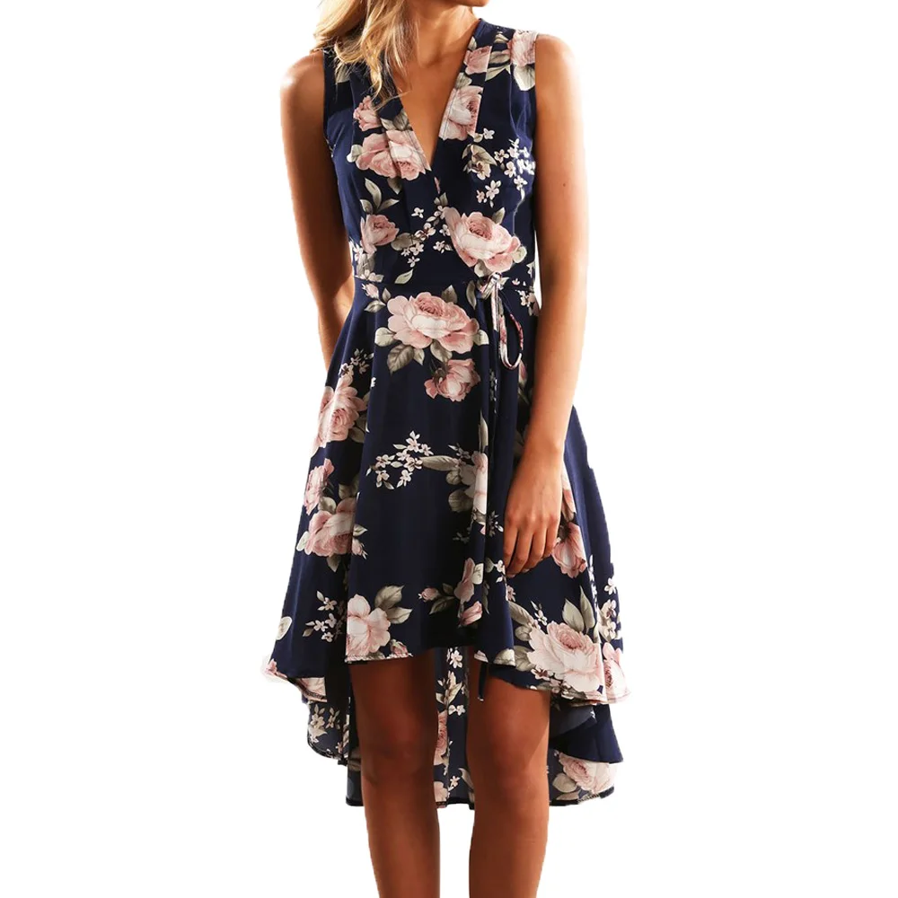 Joineles Sexy V Neck Wrap Sleeveless Summer Bohemian Women Dress Floral Print Boho High Low Vestidos Chiffon Evening Party Dress 
Joineles Sexy V Neck Wrap Sleeveless Summer Bohemian Women Dress Floral Print Boho High Low Vestidos Chiffon Evening Party Dress