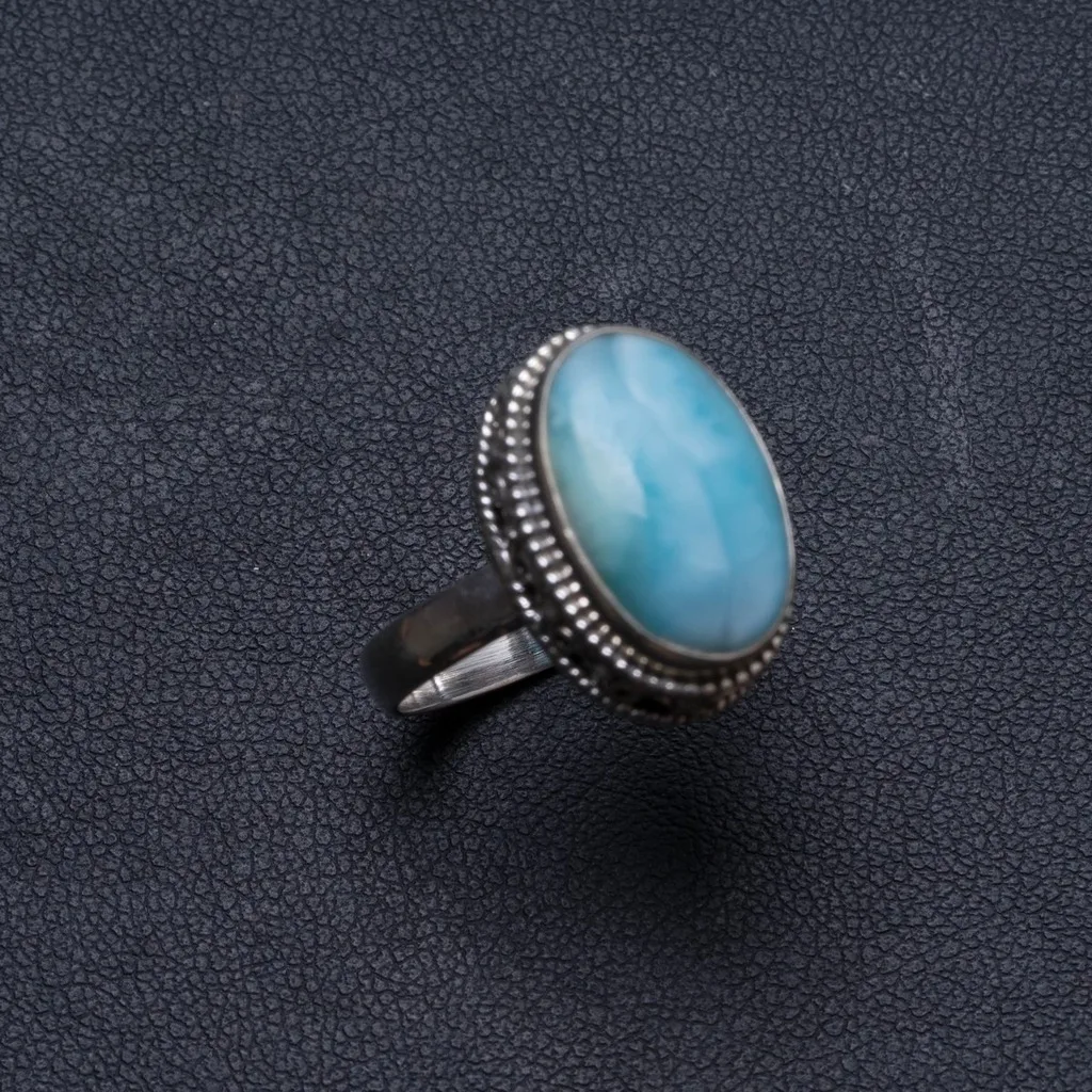 Natural Caribbean Larimar Handmade Unique 925 Sterling Silver Ring, US size 7.5 X2170 
Natural Caribbean Larimar Handmade Unique 925 Sterling Silver Ring, US size 7.5 X2170