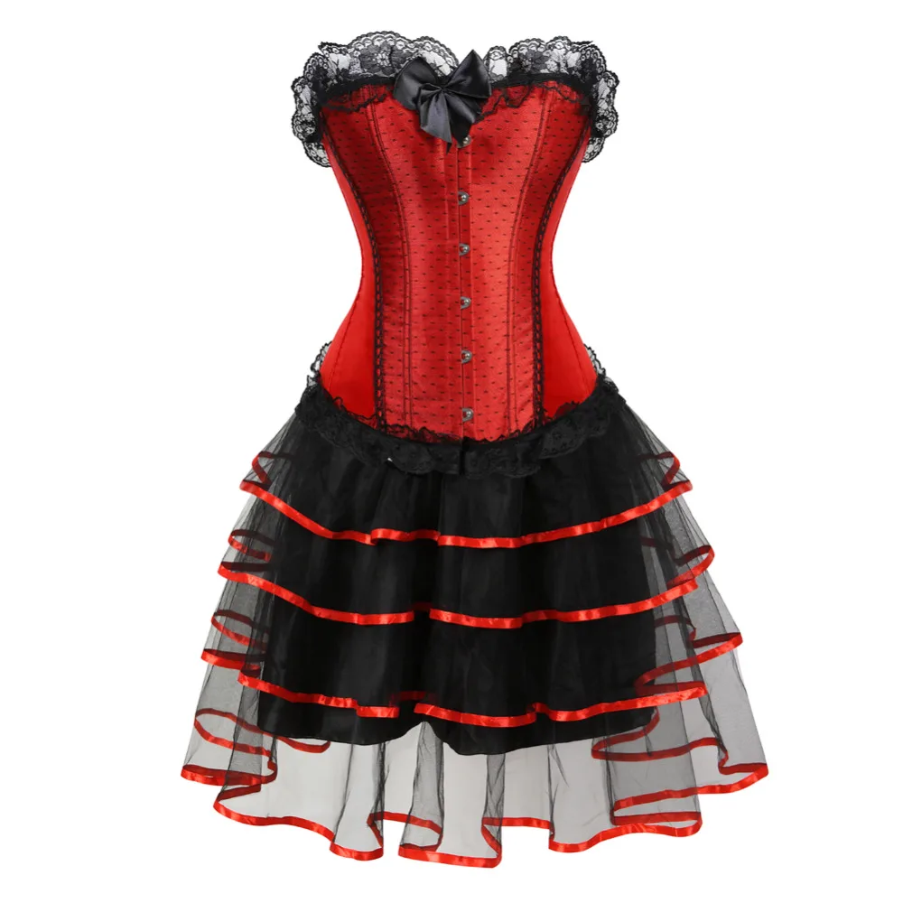 Overbust Corset Dress Lace up Boned Corset Mesh Skirt Red Sexy Showgirl Dance Dress Gothic Corset Dresses for Women Plus Size
Overbust Corset Dress Lace up Boned Corset Mesh Skirt Red Sexy Showgirl Dance Dress Gothic Corset Dresses for Women Plus Size