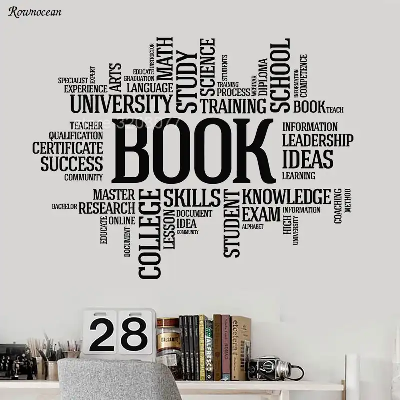 Big Size Vinyl Wall Decal Books Words Bookworm Library