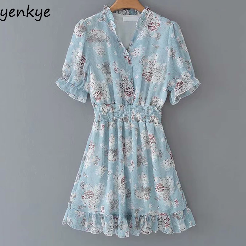 2019 Women Chic Floral Print Summer Chiffon Dress Elegant Lady Short Sleeve V Neck Elastic Waist A-line Sweet Dress YD8835
2019 Women Chic Floral Print Summer Chiffon Dress Elegant Lady Short Sleeve V Neck Elastic Waist A-line Sweet Dress YD8835