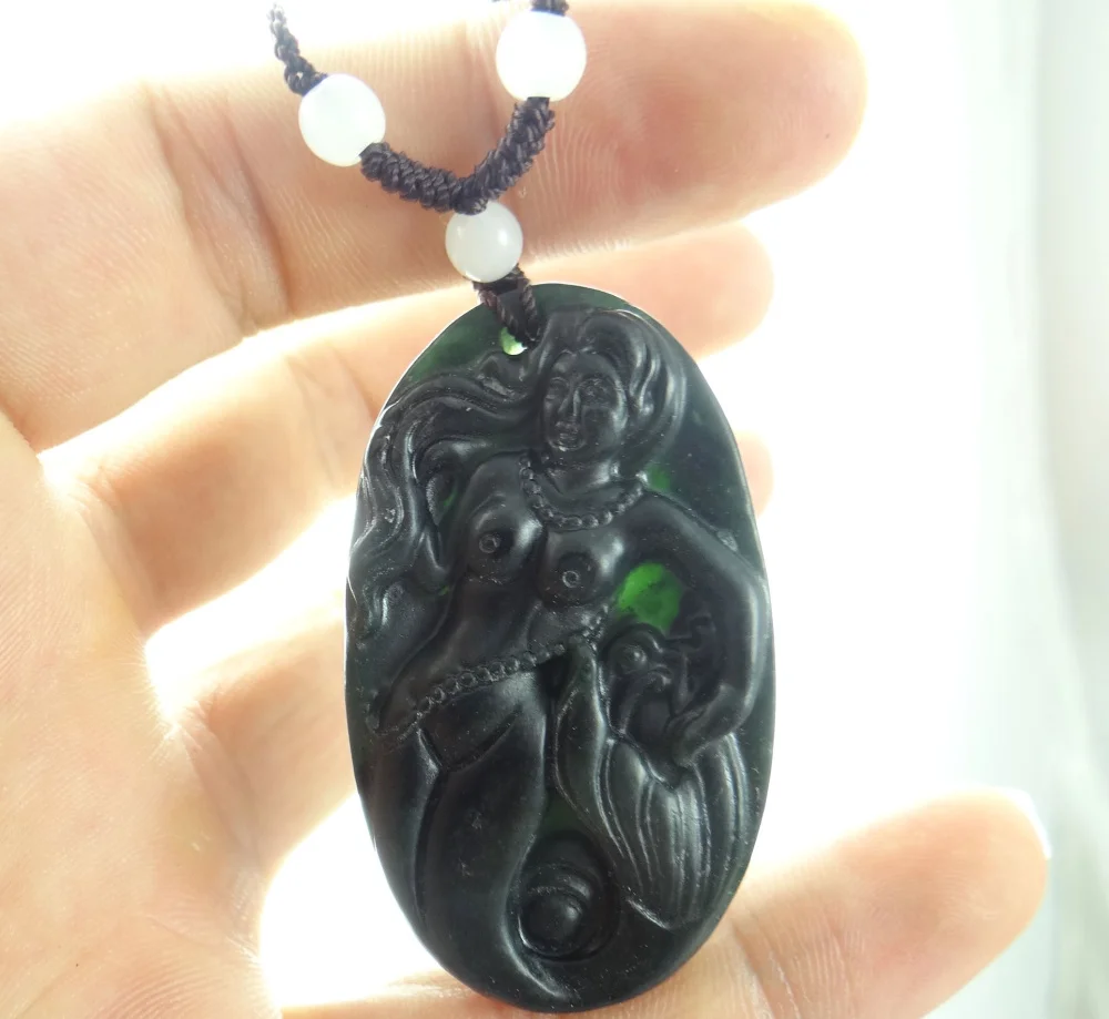 51*31MM Wholesale natural Chinese black green stone stone hand-carved statue of Mermaid amulet pendant necklace
51*31MM Wholesale natural Chinese black green stone stone hand-carved statue of Mermaid amulet pendant necklace