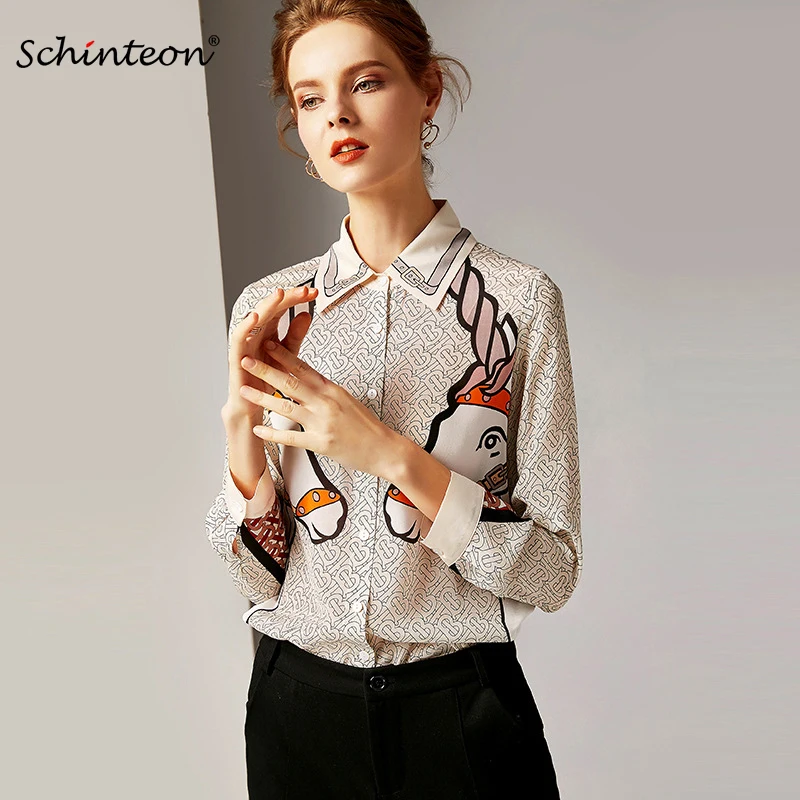2019 Schinteon 100% Real Silk Blouse Horse Print Shirt Women Spring Summer Long Sleeve Shirt Vintage Turn-down Collar Top
2019 Schinteon 100% Real Silk Blouse Horse Print Shirt Women Spring Summer Long Sleeve Shirt Vintage Turn-down Collar Top