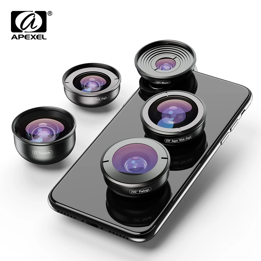 APEXEL mobile lens 5 in 1 HD wide angle macro lens fish eye telescope zoom lens for iPhone X XS max Samsung s9 plu smartphones
APEXEL mobile lens 5 in 1 HD wide angle macro lens fish eye telescope zoom lens for iPhone X XS max Samsung s9 plu smartphones