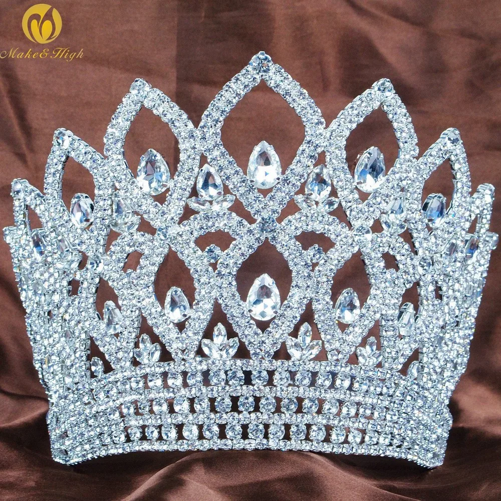 

World Beauty Pageant Large 6.5" Tiara Diadem Hair Crown Austrian Rhinestone Crystal Headband Wedding Bridal Party Costumes