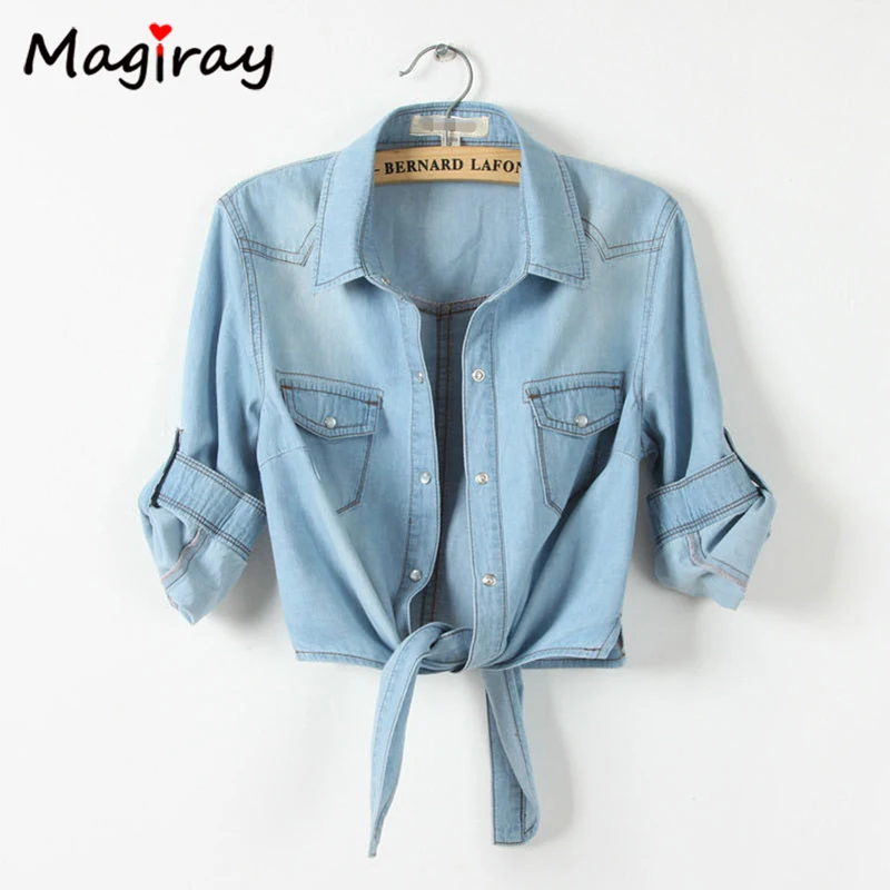 Magiray Harajuku Bow Tie Knot Front Denim Blouse Women 2019 Summer Crop Top Female Korean Casual Shirt Jeans Half Sleeve C352
Magiray Harajuku Bow Tie Knot Front Denim Blouse Women 2019 Summer Crop Top Female Korean Casual Shirt Jeans Half Sleeve C352
