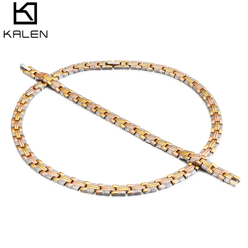 KALEN New Unique Stainless Steel Jewelry Sets For Women Dubai Bohemia Tri-Color Bracelet & Necklace Set 470mm Wedding Jewelry
KALEN New Unique Stainless Steel Jewelry Sets For Women Dubai Bohemia Tri-Color Bracelet & Necklace Set 470mm Wedding Jewelry