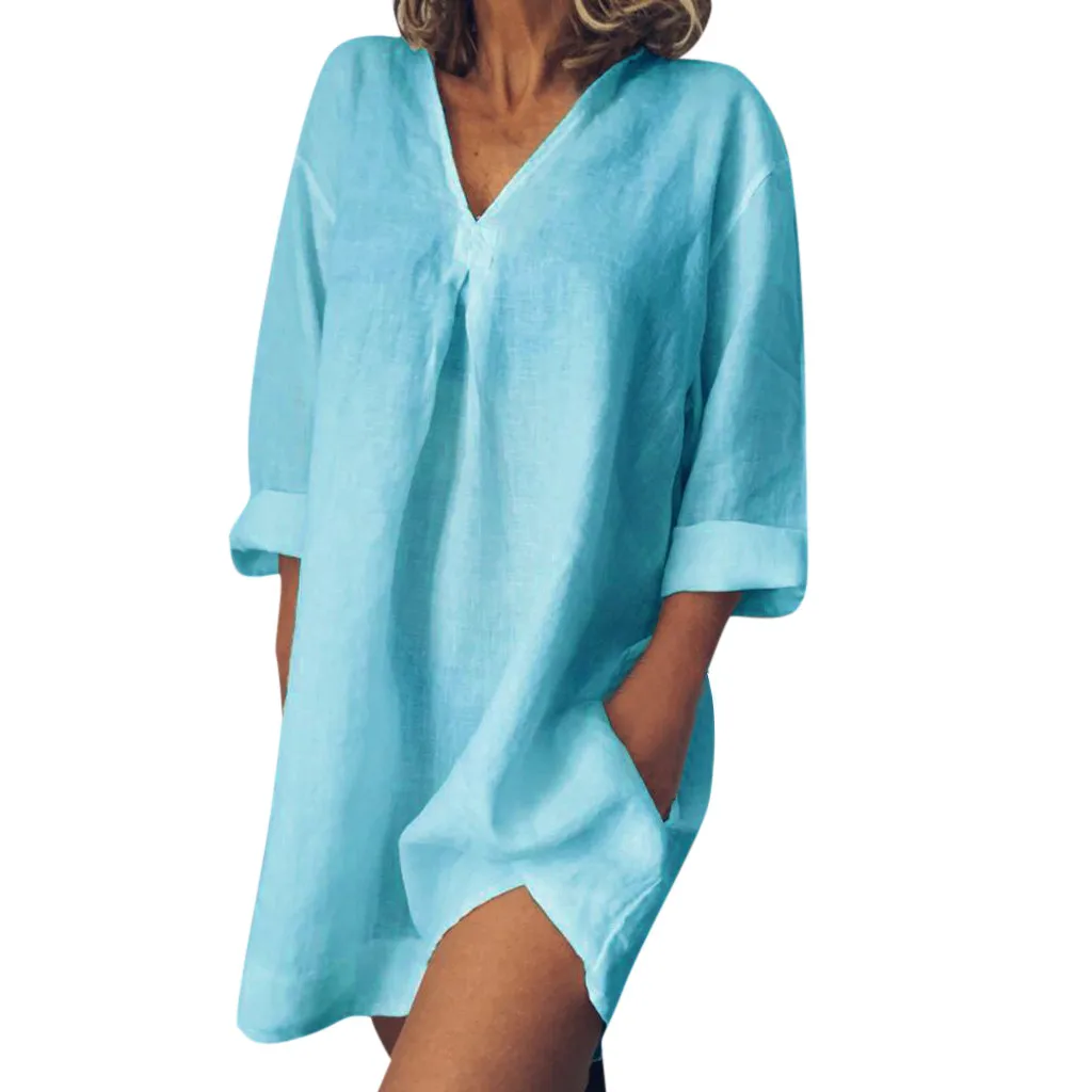 SAGACE New Simple Solid Color women's Dress Loose Comfortable Dress Casual V-neck long-sleeved Summer women's Dresses
SAGACE New Simple Solid Color women's Dress Loose Comfortable Dress Casual V-neck long-sleeved Summer women's Dresses