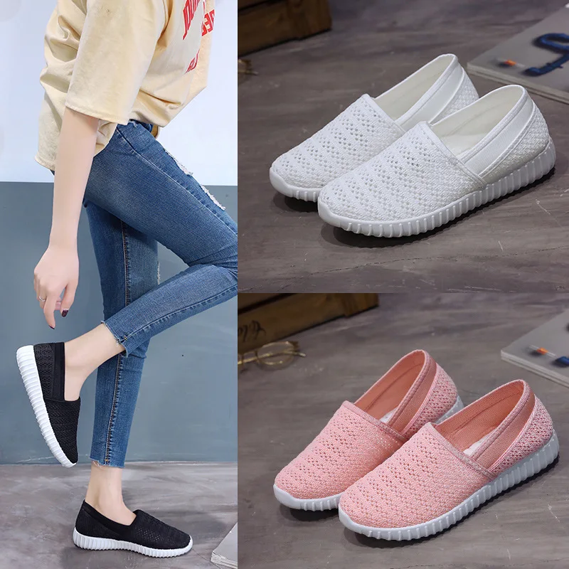 Summer 2018 New Ladies Breathable Mesh Casual Shoes Fashion Single Shoe Flat Bottom Shallow-mouthed Small White | Обувь