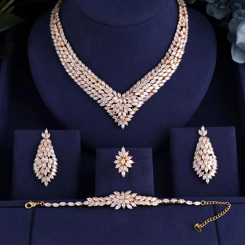 Luxury AAA cubic zirconia Gold necklace ,drop earrings ,bracelet and ring 4pcs dubai full wedding bridal jewelry set for woman
Luxury AAA cubic zirconia Gold necklace ,drop earrings ,bracelet and ring 4pcs dubai full wedding bridal jewelry set for woman