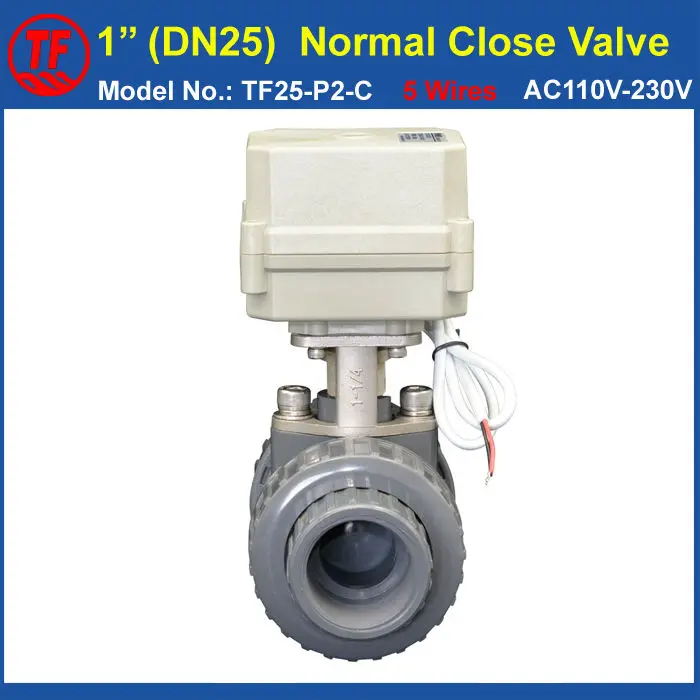 TF25-P2-C AC110V-230V PVC 1'' Electric Valve DN25 Normal Close Valve 5 Wires With Signal Feedback 10NM On/Off 15 Sec Metal Gear
TF25-P2-C AC110V-230V PVC 1'' Electric Valve DN25 Normal Close Valve 5 Wires With Signal Feedback 10NM On/Off 15 Sec Metal Gear