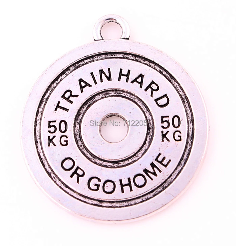 DIY jewelry fashion 10pcs a lot antique silver plated BBMAN BARBELL 50KG TRAIN HARD OR GO HOME Weight lifting fitness charm | Украшения и