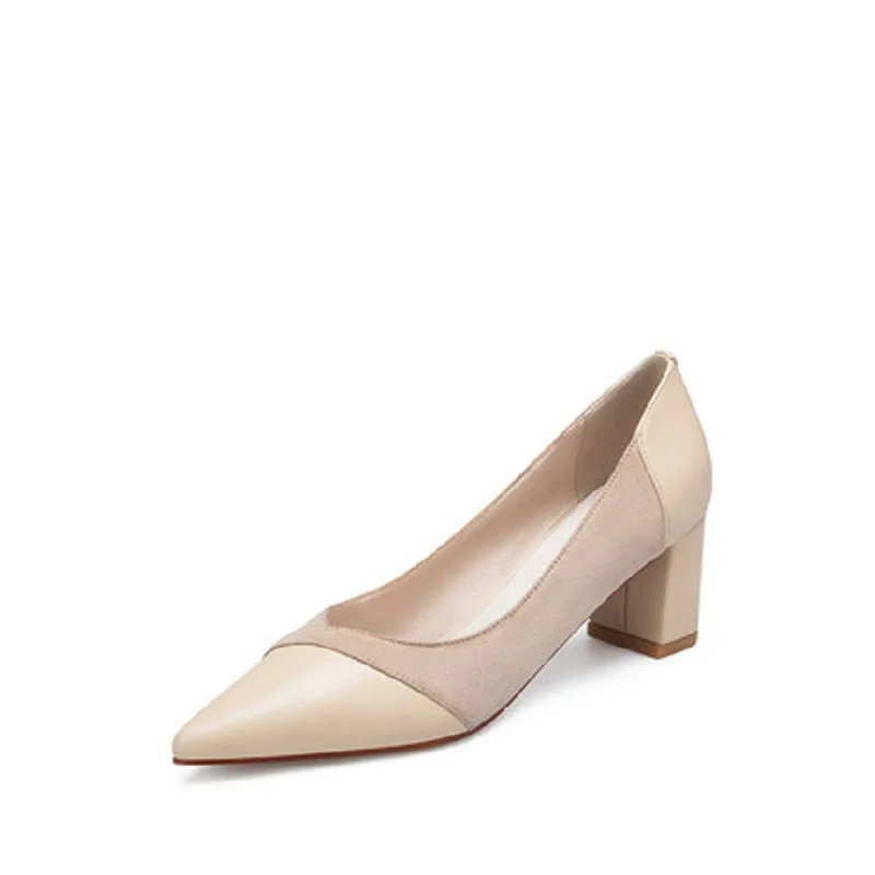2019 spring new pointed thick with single shoes female shallow mouth stitching suede work shoes Korean high heels
2019 spring new pointed thick with single shoes female shallow mouth stitching suede work shoes Korean high heels