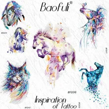 Baofuli เซ็กซี่แมวยูนิคอร์นกันน้ำรอยสักผีเสื้อผู้ชายขนนกสีน้ำชั่วคราว TATTOO สติกเกอร์ปลอมม้าผู้...(China)