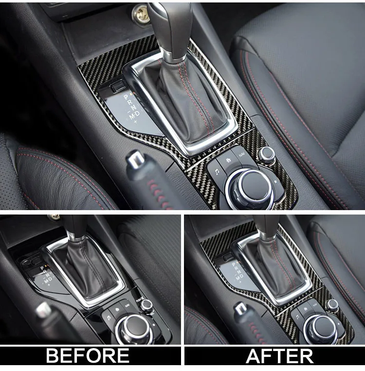 For Mazda 3 Axela 2014-2016 Carbon Fiber Interior Gear Shift Panel Cover Trim