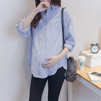 Maternity Women Spring Turn-down Neck Long Sleeve Casual Shirts New Moms Fashion Blue-white Striped Loose Fit Top Blouses
Maternity Women Spring Turn-down Neck Long Sleeve Casual Shirts New Moms Fashion Blue-white Striped Loose Fit Top Blouses