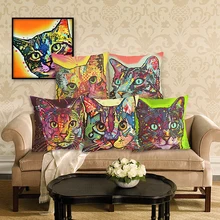 Animal Series Cartoon Style Throwpillow Decor Cushion Linen Cotton Colorful Cat Printed Pattern Throw Pillow Cushion Home Decor