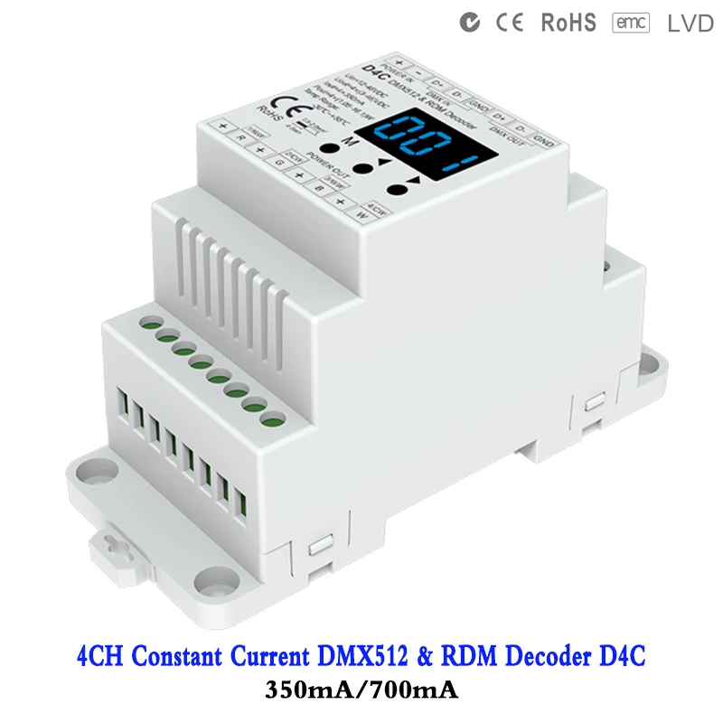 4CH постоянный ток DMX512 и RDM декодер D4C 350mA/700mA светодиодный контроллер DC12V 48V цифровой