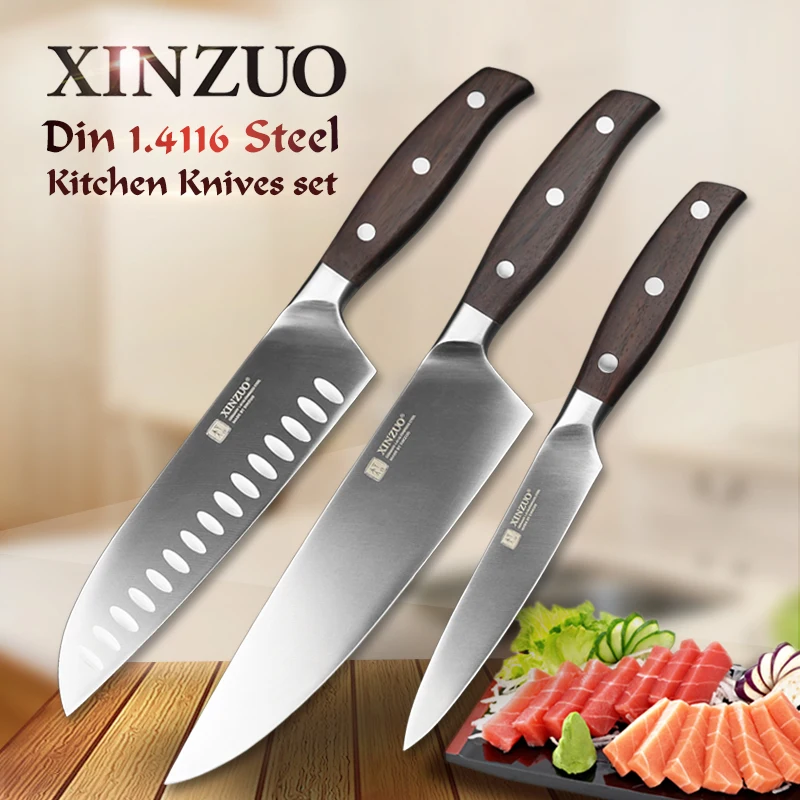 

XINZUO Kitchen Tools 3 PCS Kitchen Knife Set Utility Chef Satoku Knife German 1.4116 Stainless Steel Razor Sharp Cooking Tools
