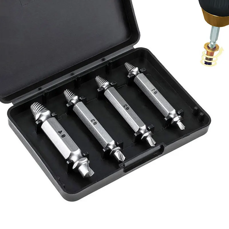 4Pcs Damage Screw Extractor Drill Bits Guide Set Broken Head Screw Sliding Tooth Removal Tool Bit Speed Out Bolt Remover Tools
4Pcs Damage Screw Extractor Drill Bits Guide Set Broken Head Screw Sliding Tooth Removal Tool Bit Speed Out Bolt Remover Tools