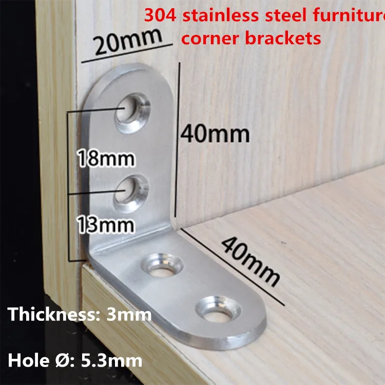 40*40*15mm 304 stainless steel corner brackets right angle L shape for the furniture desk table chair with free screws
40*40*15mm 304 stainless steel corner brackets right angle L shape for the furniture desk table chair with free screws
