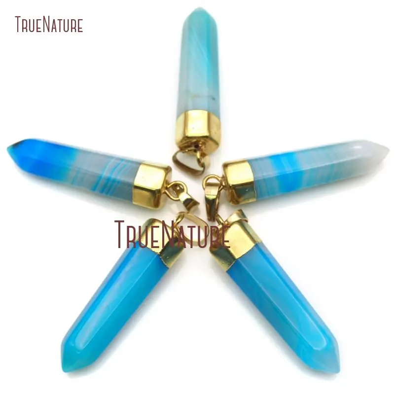 10Pcs Pure Gold Color Faceted Point Pendant Blue Stripped Agates Pendant Outlet Approx 43x10mm PM15930
10Pcs Pure Gold Color Faceted Point Pendant Blue Stripped Agates Pendant Outlet Approx 43x10mm PM15930