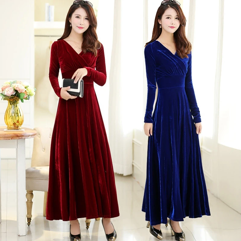2019 New Autumn Dress Women Gold Velvet Plus Size Long Sleeve Big Swing V-neck Long Dresses Spring Solid Banquet Party Dress
2019 New Autumn Dress Women Gold Velvet Plus Size Long Sleeve Big Swing V-neck Long Dresses Spring Solid Banquet Party Dress