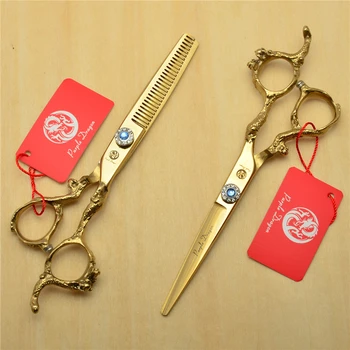 2Pcs 6.0'' Golden 440C Professional Human Hair Scissors Hairdressing Shears Cutting Shears Thinning Scissors Dragon Handle Z9003
2Pcs 6.0'' Golden 440C Professional Human Hair Scissors Hairdressing Shears Cutting Shears Thinning Scissors Dragon Handle Z9003