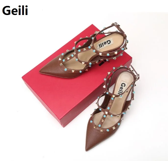 Geili TOP Quality Women Rivets Pumps Thin High Heel Patent /Matte Leather Three Straps Point Toe Sandals
Geili TOP Quality Women Rivets Pumps Thin High Heel Patent /Matte Leather Three Straps Point Toe Sandals