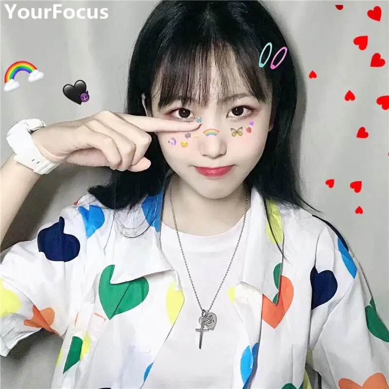 Summer Harajuku kawaii cute lolita heart pattern printting rainbow color pink white loose women short sleeve shirts YQ-1001
Summer Harajuku kawaii cute lolita heart pattern printting rainbow color pink white loose women short sleeve shirts YQ-1001