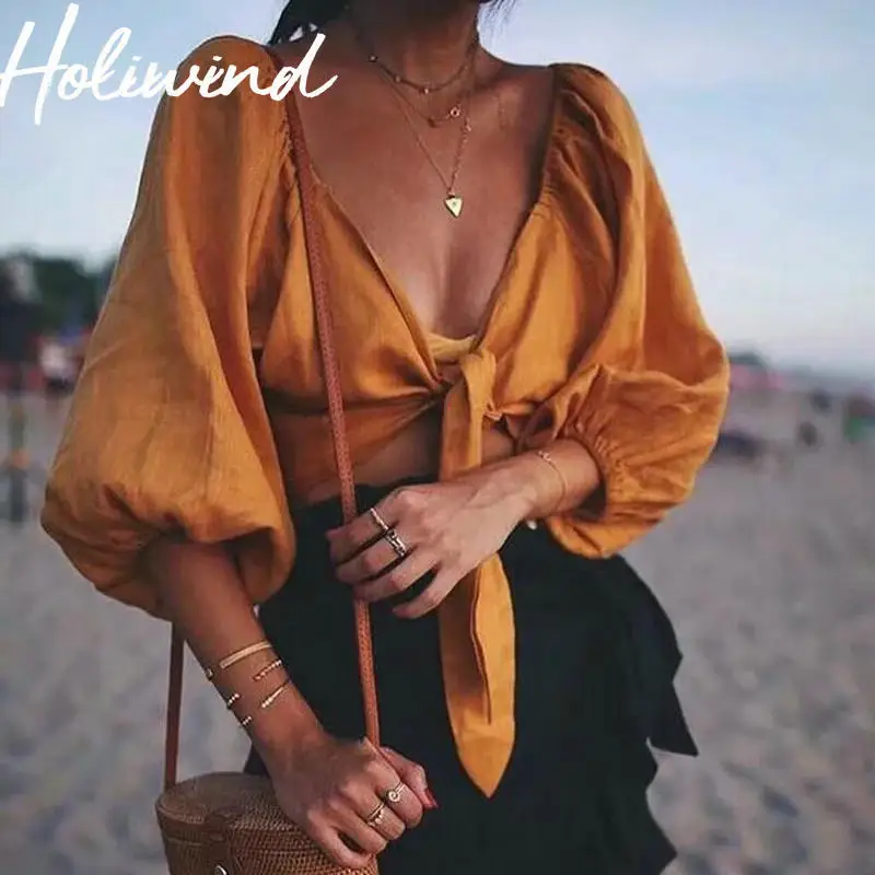 2019 Women Lantern Sleeves Bow Ties Cotton and Linen Blouse Boho Cropped Summer Tops Yellow Linen Shirts
2019 Women Lantern Sleeves Bow Ties Cotton and Linen Blouse Boho Cropped Summer Tops Yellow Linen Shirts