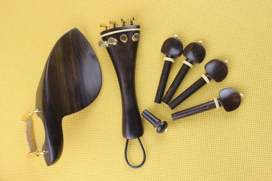 

New top undyed ebony Luthier violin parts accessories 4/4 full size pegs, tailpiece, chinrest, endpin