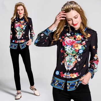 Women's Turn Down Collar Long Sleeve Sexy Black Floral Printed Blouse Fashion Tops High Quality Shirt Plus size
Women's Turn Down Collar Long Sleeve Sexy Black Floral Printed Blouse Fashion Tops High Quality Shirt Plus size