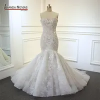 2018 New Arrival Champagne Mermaid Wedding Dress Full Beading image