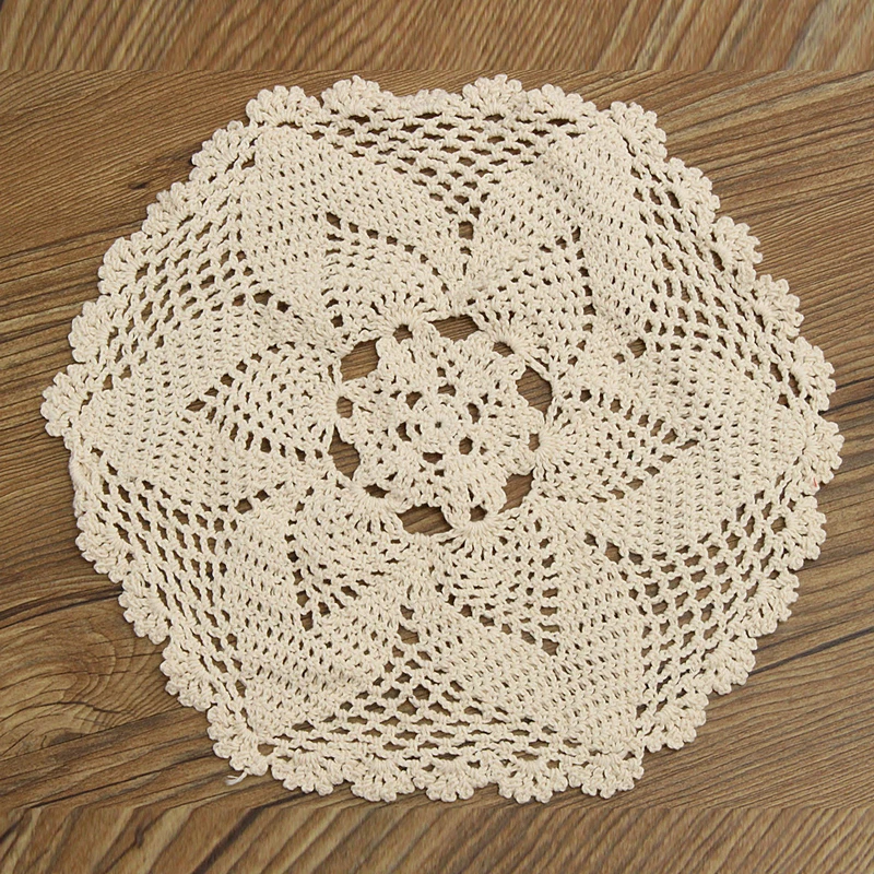 1pc Round Hand Crochet Floral Lace Hollow Table Mat Cloth Doily Coaster Cotton Blend