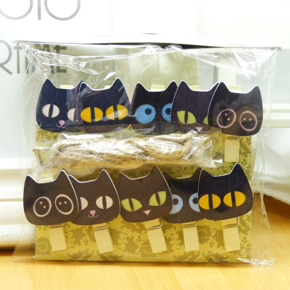 10 pcs/lot Cute Black Cat Wooden Clip Photo paper Clothespin Craft Clips Party Decoration Clip with Hemp Rope
10 pcs/lot Cute Black Cat Wooden Clip Photo paper Clothespin Craft Clips Party Decoration Clip with Hemp Rope