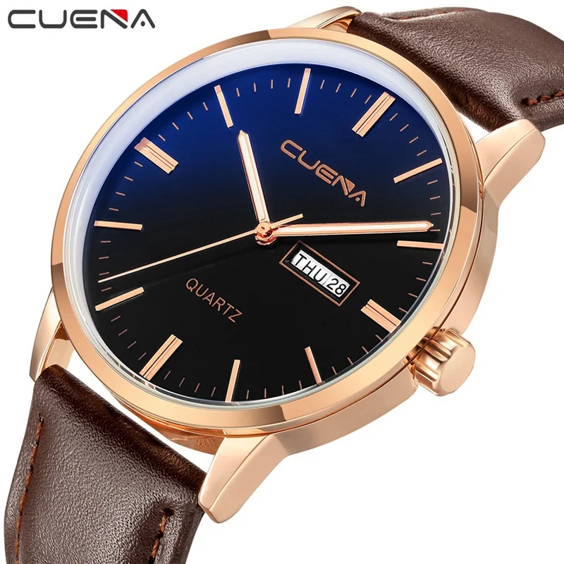 CUENA Quartz Watch Men Leather Army Military Watches Sport Simple Clock Relogio Masculino Reloj Hombre | Наручные часы