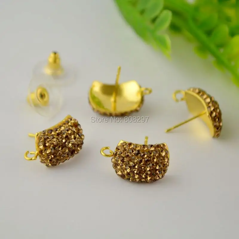 DIY 10Pair Gold Color Paved Golden Crystal Rhinestone Stud Ear Earrings For Jewelry Makings 
DIY 10Pair Gold Color Paved Golden Crystal Rhinestone Stud Ear Earrings For Jewelry Makings