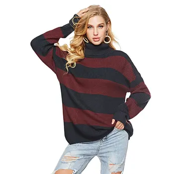 2018 Winter Clothes Woman Long Sleeve Knitting Sweater Loose Striped SweatersTurtleneck Pullovers
2018 Winter Clothes Woman Long Sleeve Knitting Sweater Loose Striped SweatersTurtleneck Pullovers
