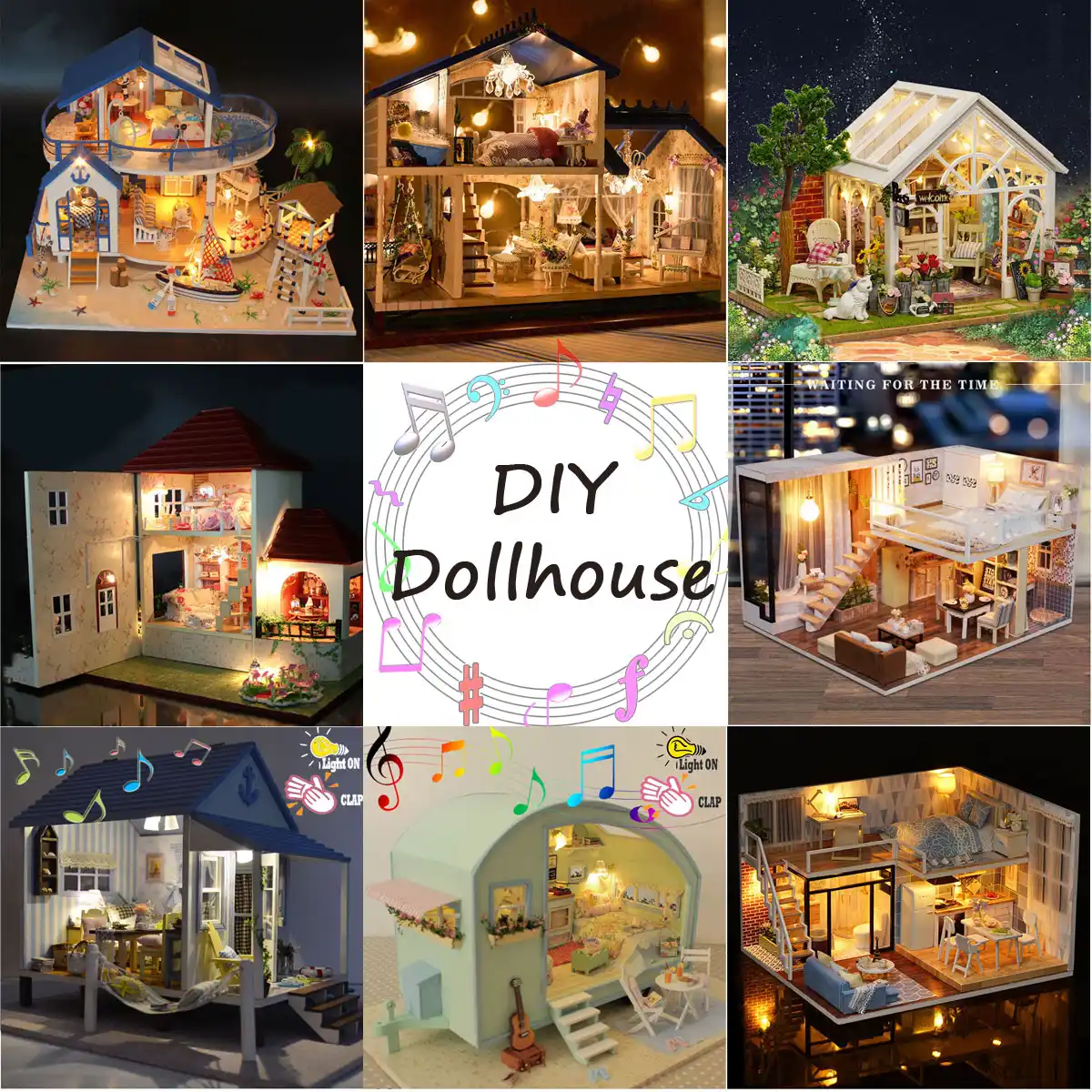 miniature doll house with 3d led music furnitures model handmade