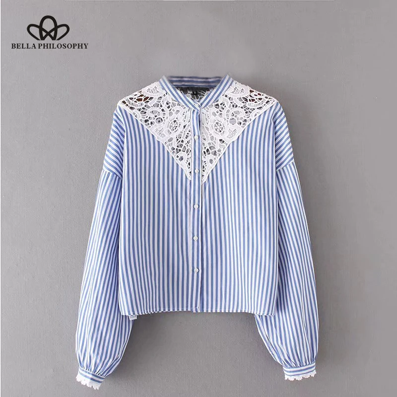 Bella Philosophy 2018 Autumn Lace Blouse Womem Blue Striped Shirt Female Casual Patchwork Blouse Ladies Tops Blusas
Bella Philosophy 2018 Autumn Lace Blouse Womem Blue Striped Shirt Female Casual Patchwork Blouse Ladies Tops Blusas