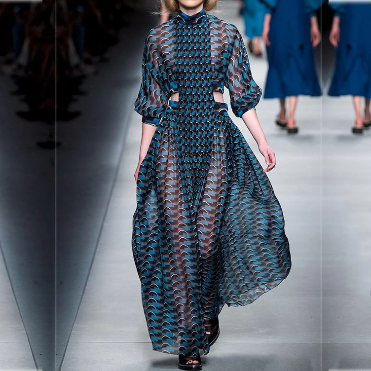 2019 Runway Designer Exposed Waist Print Blue Woman Maxi Sexy Dress Elegant Draped Big Swing Long Dress Vestidos de Fiesta
2019 Runway Designer Exposed Waist Print Blue Woman Maxi Sexy Dress Elegant Draped Big Swing Long Dress Vestidos de Fiesta