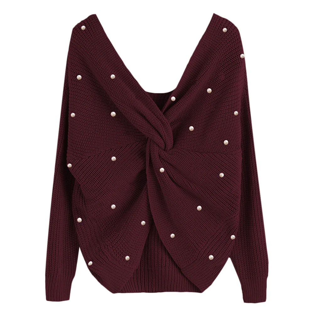 2018 Pearl Beading V Neck Twist Sweater Sweet Burgundy Women Pullovers Knit Jumper Long Sleeve Casual Solid Sweater pull femme
2018 Pearl Beading V Neck Twist Sweater Sweet Burgundy Women Pullovers Knit Jumper Long Sleeve Casual Solid Sweater pull femme