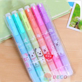 

6 colors Fresh look and cute animals design double-end highlighter pen Fluorescent pen Wholesale (SS-5944)