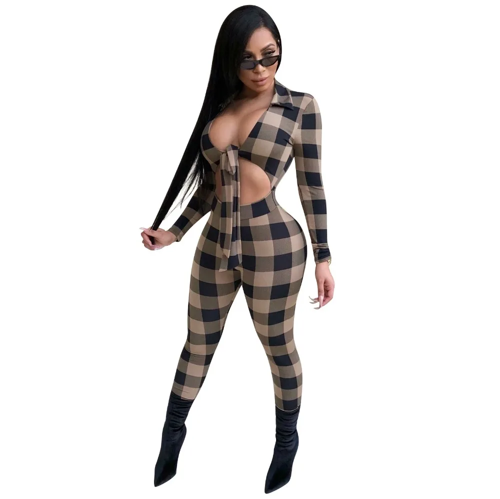 2018 Full Sleeve Jumpsuits Autumn Winter women Overalls Outfits Skinny Plaid Print casual sexy fashion Bandage rompers 6148
2018 Full Sleeve Jumpsuits Autumn Winter women Overalls Outfits Skinny Plaid Print casual sexy fashion Bandage rompers 6148