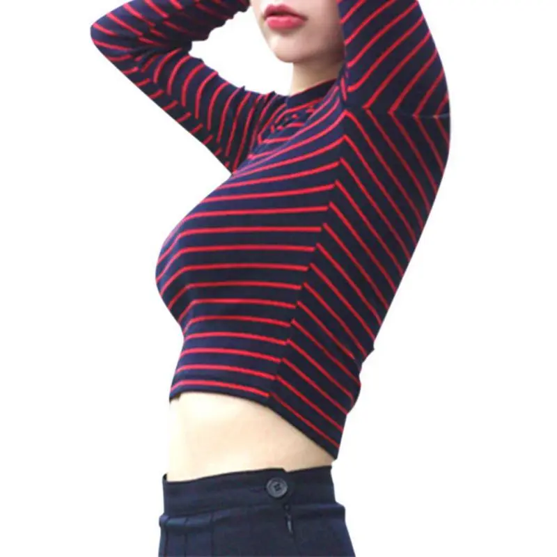 Women Summer Autumn Vintage Chic Slim Red Black Striped T-shirt Sexy Short Casual Long Sleeve Tops Simple Chic Vocation Wear
Women Summer Autumn Vintage Chic Slim Red Black Striped T-shirt Sexy Short Casual Long Sleeve Tops Simple Chic Vocation Wear