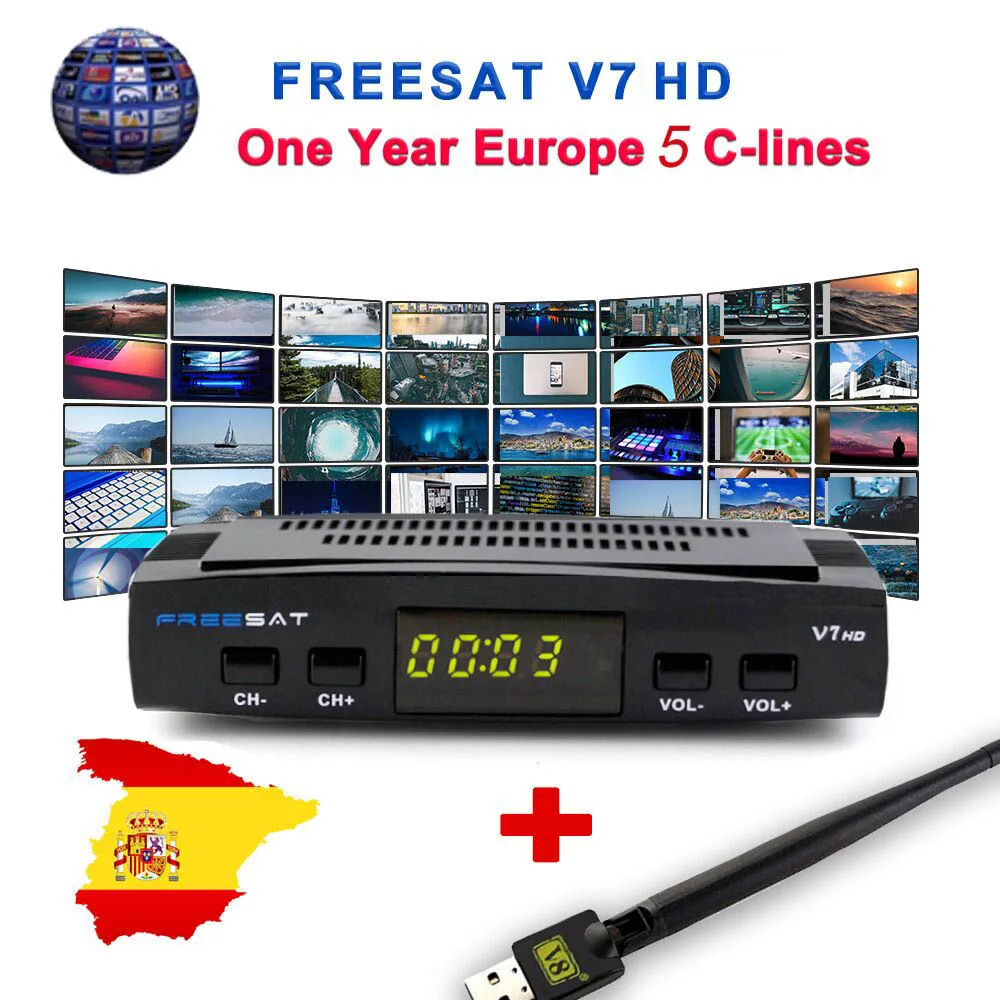 

FTA DVB-S2 Satellite TV Receiver Freesat V7 HD 1080P with USB WIFI support YouTube 1 Year Cccam cline free as GTmedia v7s HD