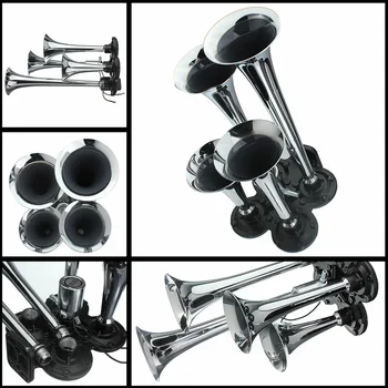 1 pcs 12V / 24V 150.2db Silver 4 Trumpet Train Air Horn Kit Chrome Plated Zinc Alloy Suitable for Train / Car / Vehicle
1 pcs 12V / 24V 150.2db Silver 4 Trumpet Train Air Horn Kit Chrome Plated Zinc Alloy Suitable for Train / Car / Vehicle
